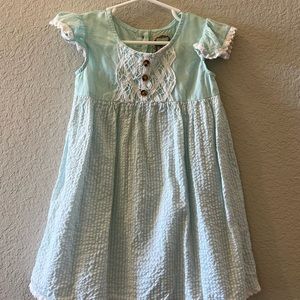 Seersucker teal and white dress 3T